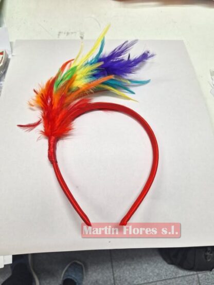 Diadema plumas salsa arco iris